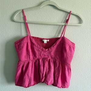 American Eagle Cropped Babydoll Tank Linen-Blend Women’s Medium Bright Pink